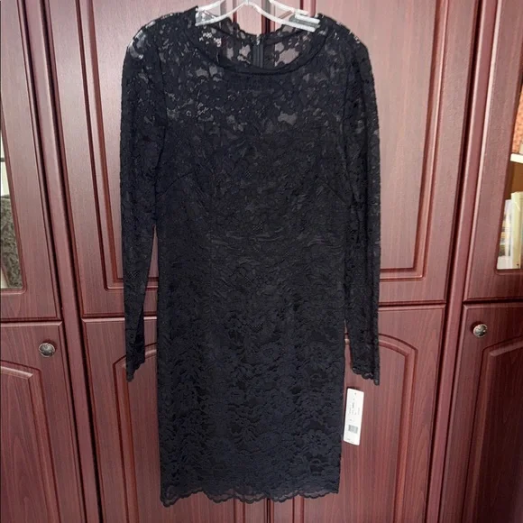 chinese dress ladies Nicole Miller Black Shimmer Lace Fitted Dress